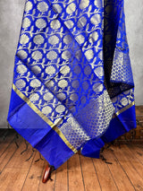 Royal Blue Semi Silk Floral Jaal dupatta in semi silk (non-pure) with floral jaal with muted gold zari — Kaash Collection