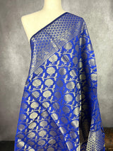 Royal Blue Semi Silk Floral Jaal dupatta in semi silk (non-pure) with floral jaal with muted gold zari — Kaash Collection
