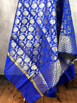 Royal Blue Semi Silk Floral Jaal dupatta in semi silk (non-pure) with floral jaal with muted gold zari — Kaash Collection