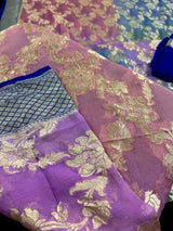 Royal Blue with Multi Pastel pure khaddi georgette banarasi silk saree with silver zari alia bhatt-inspired — Kaash Collection