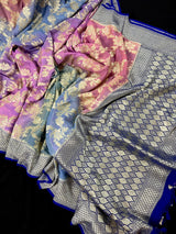 Royal Blue with Multi Pastel pure khaddi georgette banarasi silk saree with silver zari alia bhatt-inspired — Kaash Collection