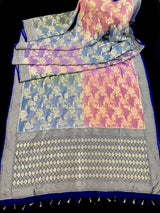 Royal Blue with Multi Color Pure Khaddi Georgette Banarasi Silk Saree with Sliver Zari Weaving | SILK MARK CERTIFIED - Kaash