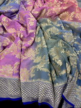 Royal Blue with Multi Color Pure Khaddi Georgette Banarasi Silk Saree with Sliver Zari Weaving | SILK MARK CERTIFIED - Kaash