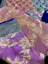 Royal Blue with Multi Color Pure Khaddi Georgette Banarasi Silk Saree with Sliver Zari Weaving | SILK MARK CERTIFIED - Kaash