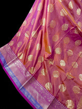 Rust Banarasi Semi Katan Silk Saree with undertone of Purple - Kaash