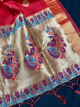 Rusty Red Paithani Soft Silk Saree with Muted Gold Zari | Paithani Sarees | Sarees in USA | Kaash Collection - Kaash