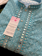 Sea Blue Color Chikankari Embroidery Kurta for Men - Kaash