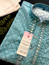 Sea Blue Color Chikankari Embroidery Kurta for Men - Kaash