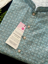 Sea Blue Color Designer Kurta with Floral Digital Print in Soft 100% Cotton with Embroidery and Sequin Work - Kaash