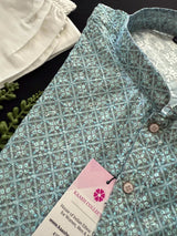 Sea Blue Color Designer Kurta with Floral Digital Print in Soft 100% Cotton with Embroidery and Sequin Work - Kaash