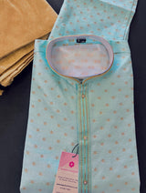 Sea Blue Color Jute Silk Kurta Pajama Set for Men - Self Embroidery and Zari Work - Wedding Kurta for Men - Indian Outfit in Green Colo - Kaash