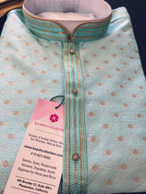 Sea Blue Color Jute Silk Kurta Pajama Set for Men - Self Embroidery and Zari Work - Wedding Kurta for Men - Indian Outfit in Green Colo - Kaash