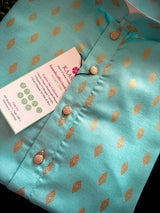Sea Blue men's kurta pajama in pure cotton with small gold buttis on cotton — Kaash Collection