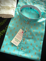 Sea Blue men's kurta pajama in pure cotton with small gold buttis on cotton — Kaash Collection