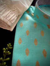 Sea Blue men's kurta pajama in pure cotton with small gold buttis on cotton — Kaash Collection