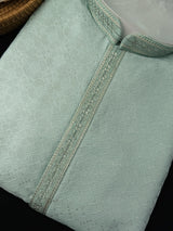 Sea Blue Silk Kurta with Self Zari Embroidery Weave | Mens Wedding and Festive Wear - Kaash