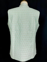 Sea Green men's Nehru/Modi jacket in cotton silk with embroidery & sequin work — Kaash Collection