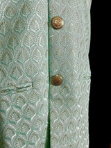 Sea Green men's Nehru/Modi jacket in cotton silk with embroidery & sequin work — Kaash Collection