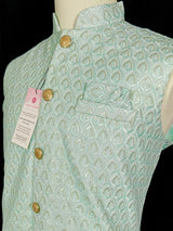 Sea Green men's Nehru/Modi jacket in cotton silk with embroidery & sequin work — Kaash Collection