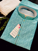 Sea Green with Blue Base men's kurta pajama in silk (non-pure) with all-over tiny sequin work — Kaash Collection