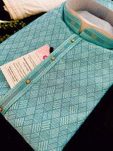 Sea Green with Blue Base men's kurta pajama in silk (non-pure) with all-over tiny sequin work — Kaash Collection