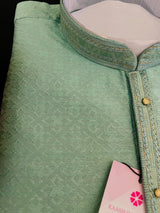 Sea Green Color Raw Silk Kurta Pajama for Men in Self Design | Men Ethnic Wear | Wedding Wear Kurta for Men | Party Wear Indian Kurta - Kaash