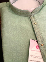 Sea Green Color Raw Silk Kurta Pajama for Men in Self Design | Men Ethnic Wear | Wedding Wear Kurta for Men | Party Wear Indian Kurta - Kaash