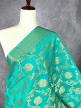 Sea Green Banarasi Floral Jaal dupatta in banarasi silk (non-pure) with floral jaal with muted gold zari — Kaash Collection