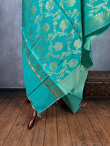 Sea Green Banarasi Floral Jaal dupatta in banarasi silk (non-pure) with floral jaal with muted gold zari — Kaash Collection