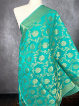 Sea Green Banarasi Floral Jaal dupatta in banarasi silk (non-pure) with floral jaal with muted gold zari — Kaash Collection