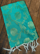 Sea Green Banarasi Floral Jaal dupatta in banarasi silk (non-pure) with floral jaal with muted gold zari — Kaash Collection