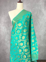Sea Green Banarasi Floral Jaal dupatta in banarasi silk (non-pure) with floral jaal with muted gold zari — Kaash Collection