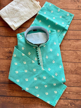 Sea Green men's kurta pajama in soft silk (non-pure) with silver zari buttas weaving — Kaash Collection