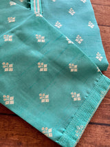 Sea Green men's kurta pajama in soft silk (non-pure) with silver zari buttas weaving — Kaash Collection