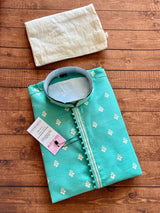Sea Green men's kurta pajama in soft silk (non-pure) with silver zari buttas weaving — Kaash Collection