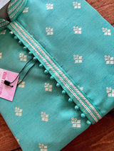 Sea Green men's kurta pajama in soft silk (non-pure) with silver zari buttas weaving — Kaash Collection