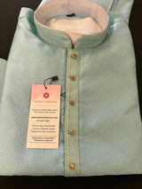 Sea Green men's kurta pajama in raw silk with designer self-design — Kaash Collection