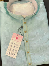 Sea Green men's kurta pajama in raw silk with designer self-design — Kaash Collection