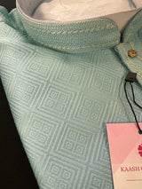 Sea Green Raw Silk Men Kurta Pajama with Self Design | Mens Ethnic Wear | Pastel Color Kurta for Men | Ethnic Men Wear in USA - Kaash