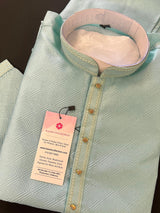 Sea Green Raw Silk Men Kurta Pajama with Self Design | Mens Ethnic Wear | Pastel Color Kurta for Men | Ethnic Men Wear in USA - Kaash