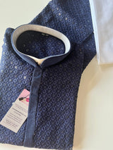 Sequin Chikhenkari Kurta Pajama Set in Dark Blue | Designer Wedding Mens Ethnic Wear | Wedding, Party Wear Kurta | Sequin Chikhenkari Kurta - Kaash