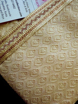 Silk Cream Gold Men Kurta Pajama with Embossed Weave Work - Kaash