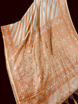 Silver & Copper Striped Banarasi saree in banarasi mashru tanchoi with mashru tanchoi with jamawar border & pallu — Kaash Collection