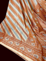 Silver & Copper Striped Banarasi saree in banarasi mashru tanchoi with mashru tanchoi with jamawar border & pallu — Kaash Collection
