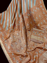 Silver & Copper Striped Banarasi saree in banarasi mashru tanchoi with mashru tanchoi with jamawar border & pallu — Kaash Collection