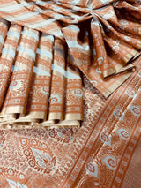 Silver & Copper Striped Banarasi saree in banarasi mashru tanchoi with mashru tanchoi with jamawar border & pallu — Kaash Collection