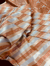Silver & Copper Striped Banarasi saree in banarasi mashru tanchoi with mashru tanchoi with jamawar border & pallu — Kaash Collection