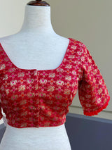 Size 36 | Red Readymade Blouse with Elephant and Peacock Motifs in Silk | Ready to Wear Blouses | Red Color Blouse | Stitched Blouse - Kaash