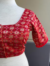 Size 36 | Red Readymade Blouse with Elephant and Peacock Motifs in Silk | Ready to Wear Blouses | Red Color Blouse | Stitched Blouse - Kaash