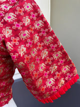 Size 36 | Red Readymade Blouse with Elephant and Peacock Motifs in Silk | Ready to Wear Blouses | Red Color Blouse | Stitched Blouse - Kaash